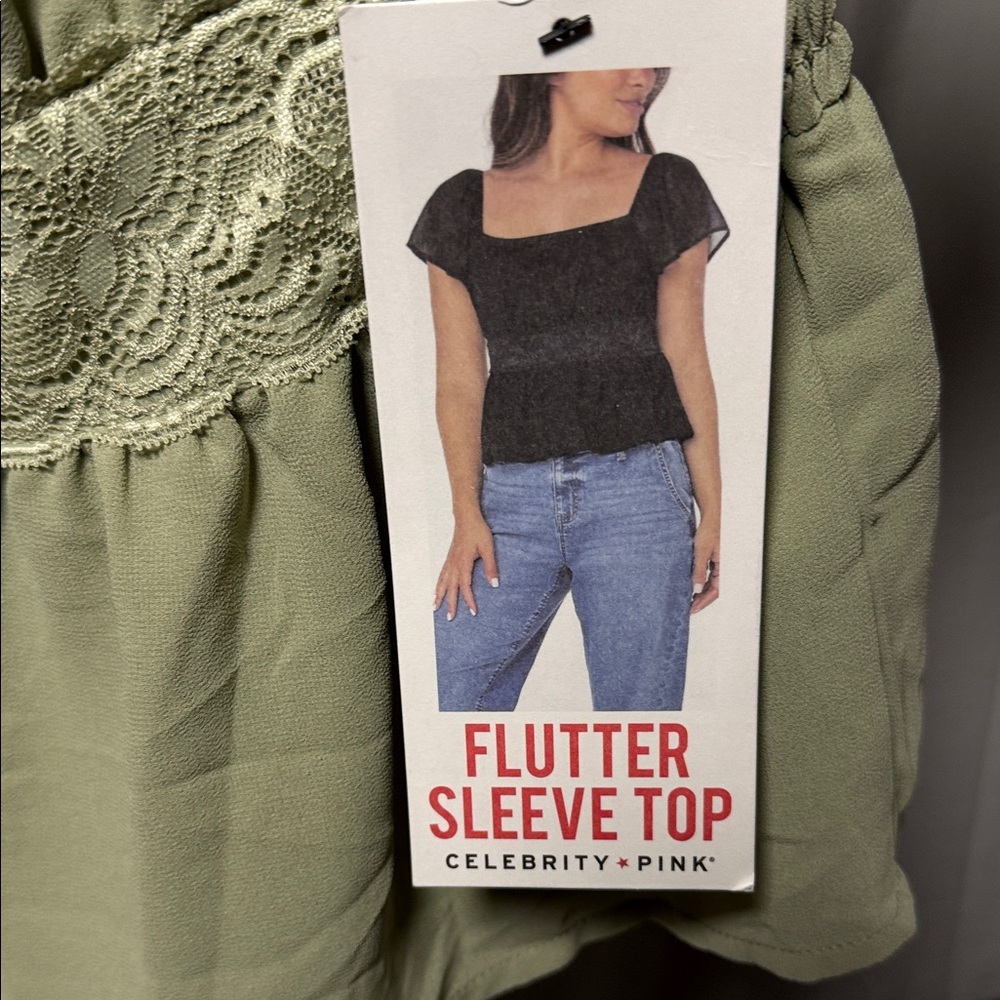 Celebrity Pink Olive Flutter Sleeve Blouse - Picture 2 of 5